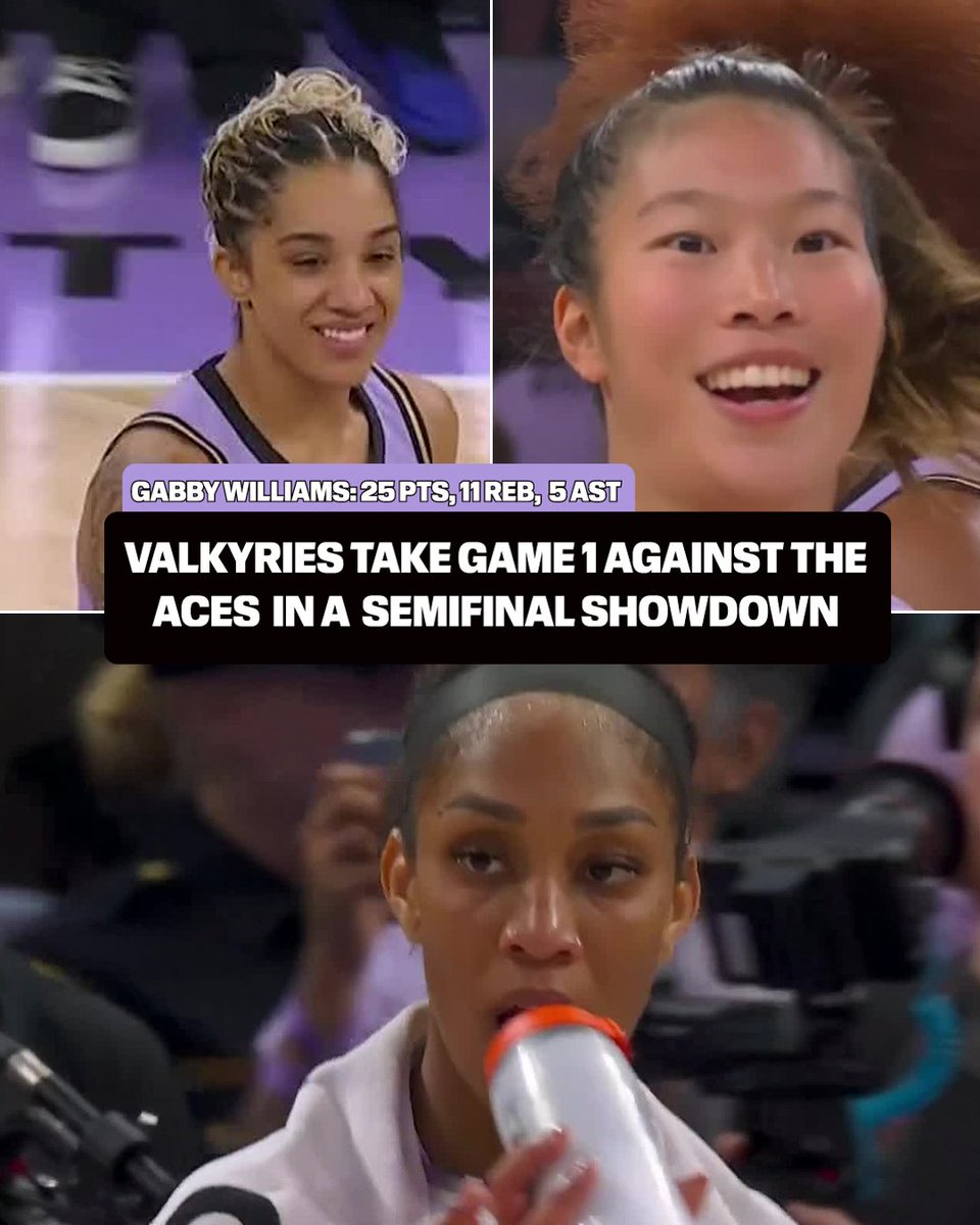 espnW's tweet photo. Golden State takes Game 1 of the semis ‼️

The Valkyries held the Aces to a season-low 60 PTS 😲 https://t.co/AMtctCQ9fU