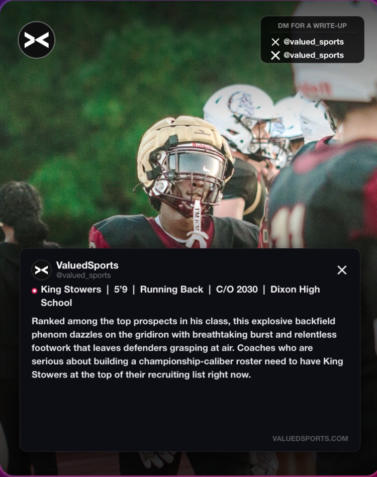 kingdstowers's tweet photo. Blessed to be officially signed as a @valued_sports sponsored athlete and ranked #9 in Eastern North Carolina! 

#highschoolfootball #footballrecruting #classof2030 https://t.co/fCMgZU9Cv9