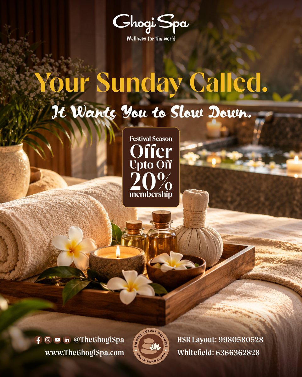 TheGhogiSpa's tweet photo. Your weekend shouldn't feel like another to-do list. 📷
Save this as your Sunday reminder.
📷 Whitefield: +91 63663 62828
📷 HSR Layout: +91 99805 80528
📷 https://t.co/8Ph3Z1ByPi
#SundaySelfCare #GhogiSpa #BengaluruLifestyle #SpaDay #SlowSunday https://t.co/M3ZhT39Sxh