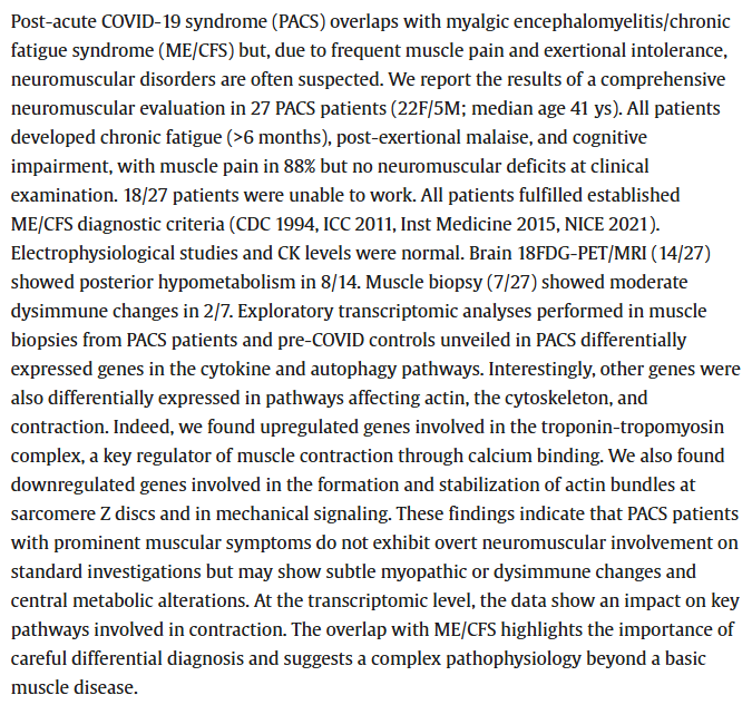 TomKindlon's tweet photo. New from France 🇫🇷

Interesting long Covid research where all participants satisfy ME/CFS criteria

Evidence for transcriptomic changes impacting muscle contraction in patients with post-acute COVID-19 syndrome

https://t.co/G8Xfj5Ce0b

#LongCovid #MEcfs https://t.co/o7iry2dThP