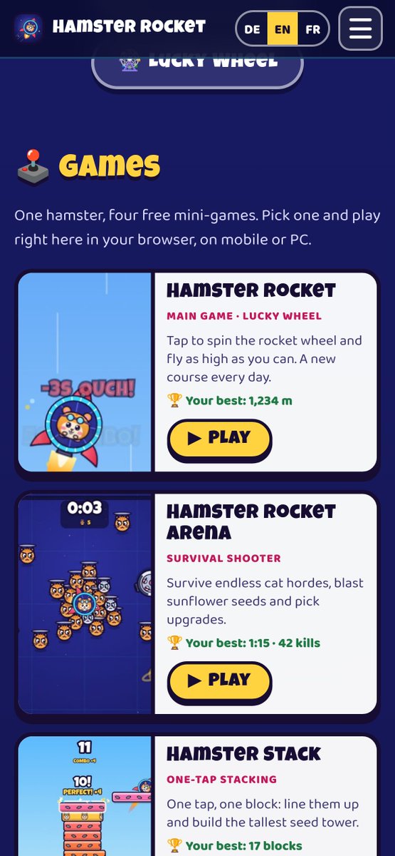 HamsterRocketX's tweet photo. Which free hamster game is your go to, Rocket, Arena, Stack or Dash? Spin the daily wheel, then reply with your pick and your best run. https://t.co/goiKgnOcTM CA 5sb9aaWJvrpUWhhkHt3yqv4LAeXuUpU4MqWCbQoMpump @pumpdotfun #HamsterRocket #memecoin #Solana https://t.co/5l1xARqxSA