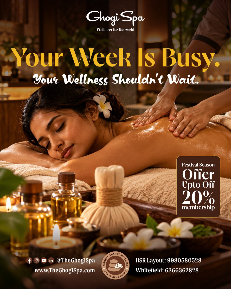 TheGhogiSpa's tweet photo. Deadlines can wait for a moment. Your time matters, too.

📍 Whitefield: +91 63663 62828
📍 HSR Layout: +91 99805 80528
🌐 https://t.co/v7IcghLvuu

#MidweekReset #GhogiSpa #CorporateWellness #BengaluruProfessionals #MassageRitual https://t.co/mViOB800DP