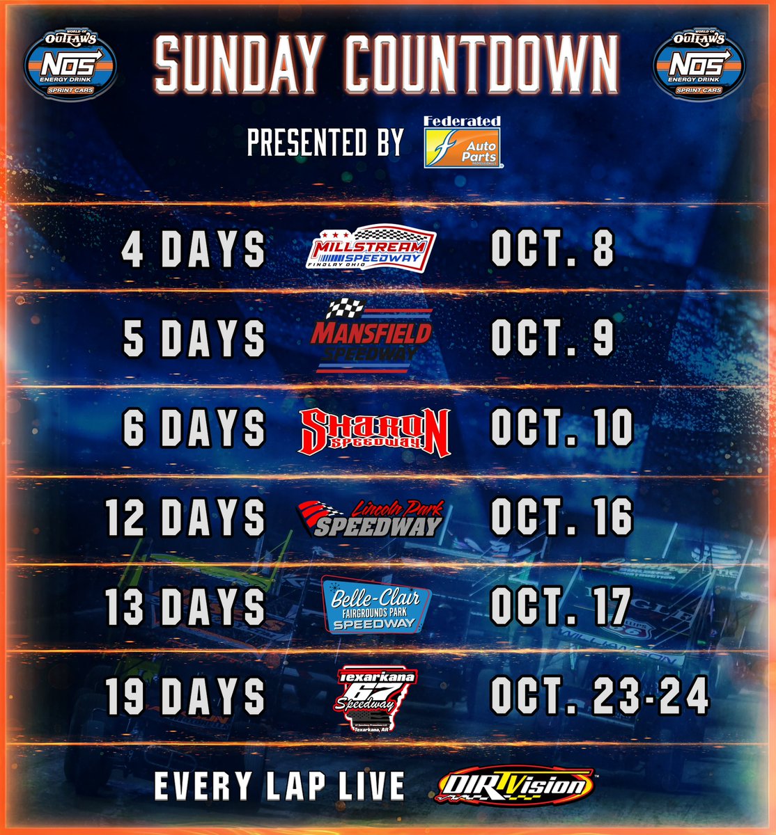 WorldofOutlaws's tweet photo. No Sunday scaries when there’s still Sprint Car races to look forward to 🗓️ https://t.co/JkLdyaqbsl