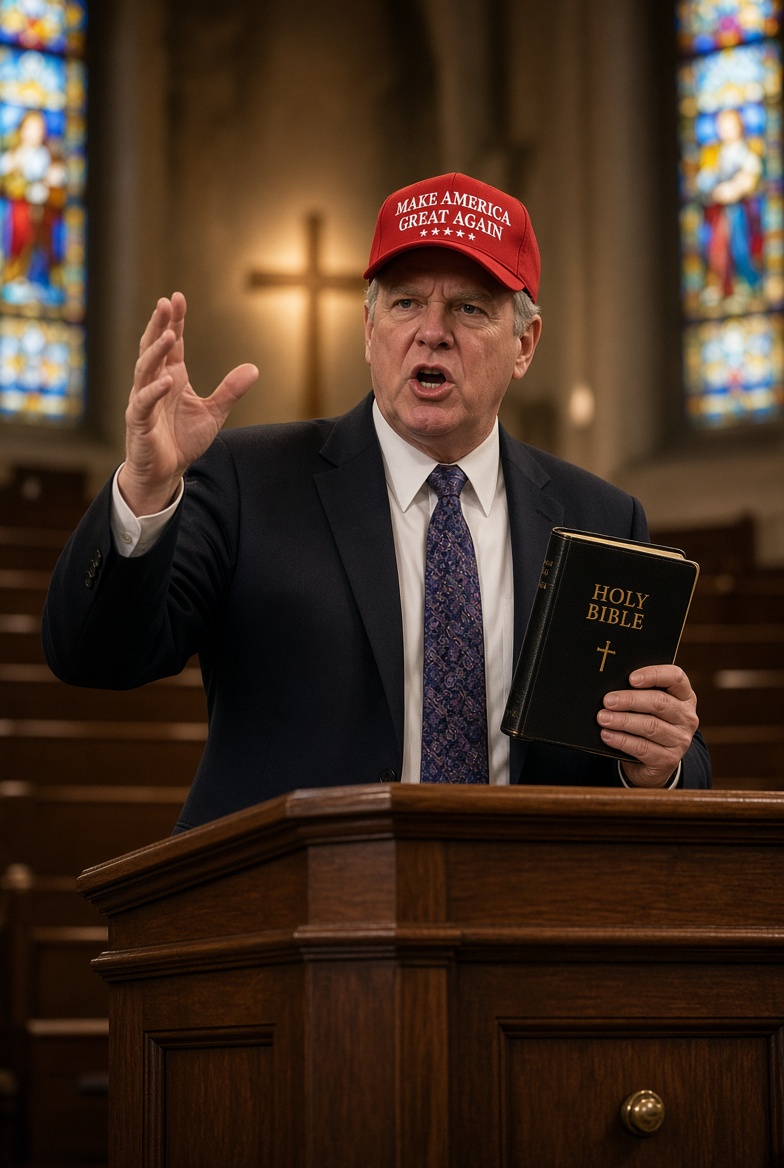 MAGAMayorGuy's tweet photo. He used to spend his Sundays engaging in sin and promoting socialism. After a bit of corrective counseling and some aging up, this patriot now spends Sundays preaching and spreading the good word. For the Lord and for the party. https://t.co/RcFV72qAiQ