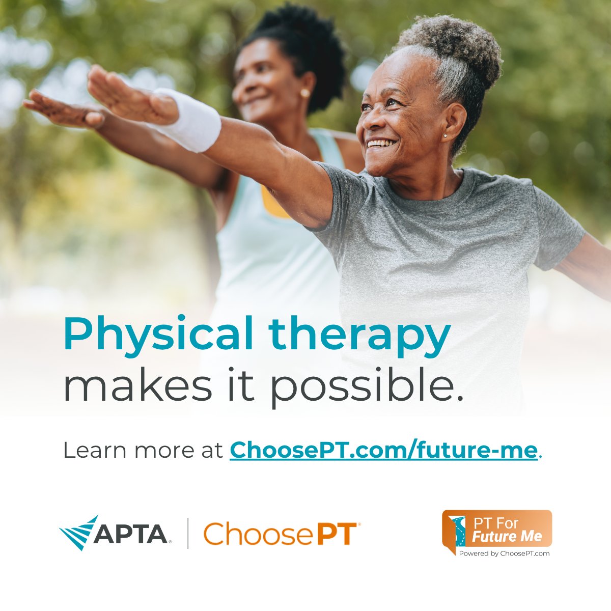 APTA_official's tweet photo. Physical therapy isn't only about recovery. It's about helping you keep doing what matters for years to come. 💪✨

This National Physical Therapy Month, we're highlighting that lifelong value through #PTForFutureMe. Learn more: https://t.co/lXVe8OLnZ3 https://t.co/k7YI0IQQtH