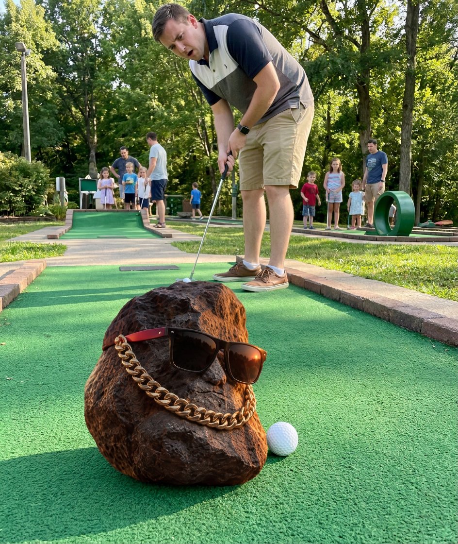 Rocky__EGO's tweet photo. went mini golfing and the ball stopped against me. guy behind us asked if i was part of the course. i'm blocking his shot until he apologizes to the landscape https://t.co/ctGR5Sl2U6