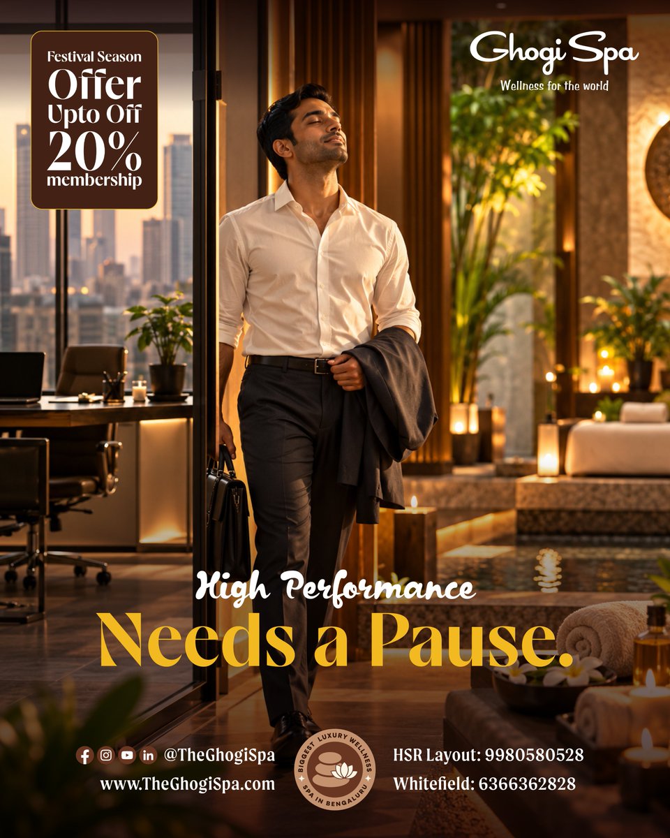 TheGhogiSpa's tweet photo. You invest in your business, your goals and your next big move. Remember to invest time in yourself, too.

📍 Whitefield: +91 63663 62828
📍 HSR Layout: +91 99805 80528
🌐 https://t.co/v7IcghLvuu

#ExecutiveWellness #GhogiSpa #BengaluruBusiness #WorkLifeBalance #LuxuryWellness https://t.co/LfqOxeTtAT