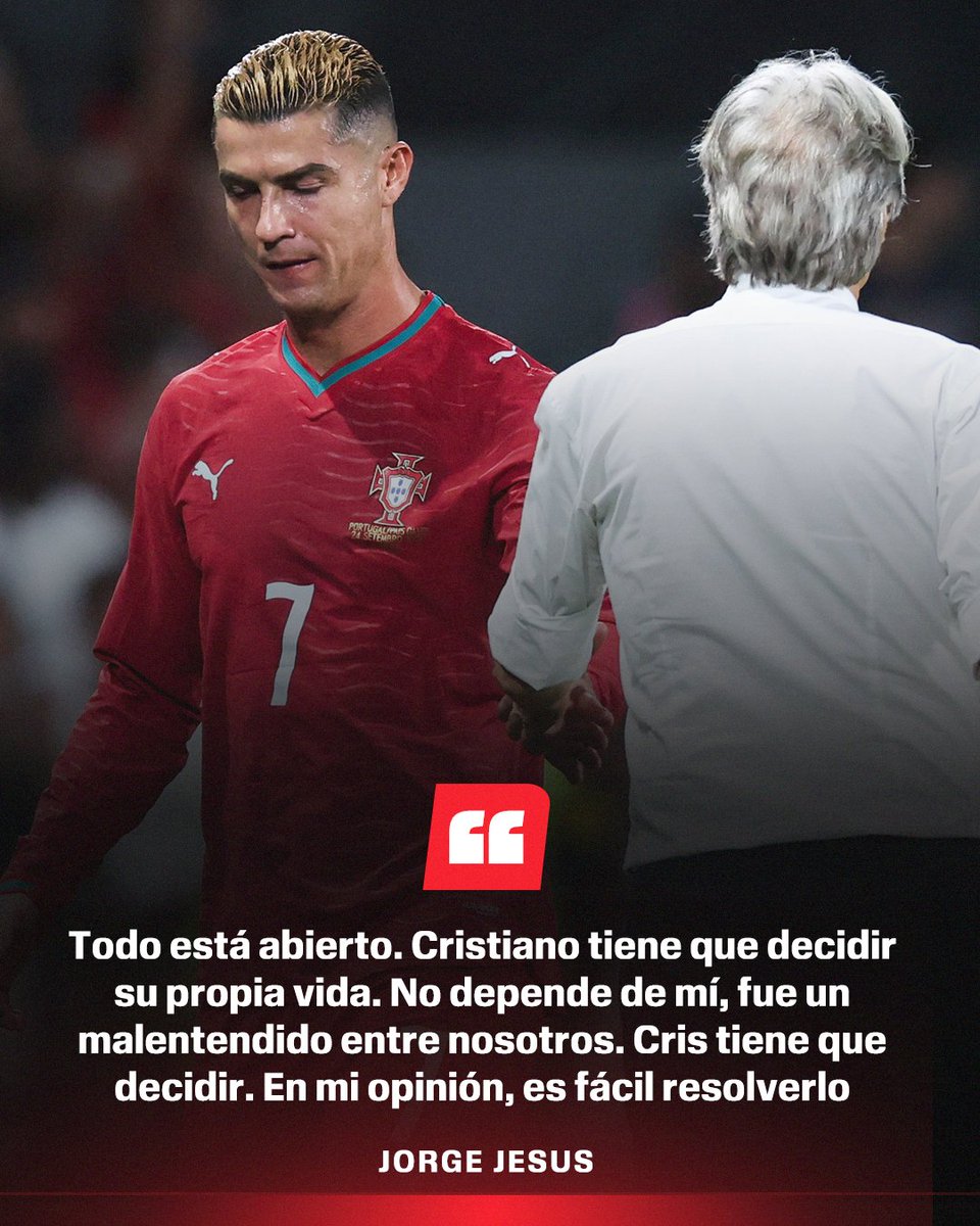 ESPNmx's tweet photo. 🚨 ¡CR7 TIENE LA PUERTA ABIERTA PARA VOLVER CON PORTUGAL! 🚨

El técnico Jorge Jesus afirma que fue solo un malentendido y que es fácil de resolver 😱

¿Regresará Cristiano Ronaldo? https://t.co/dqMGu2M9GJ