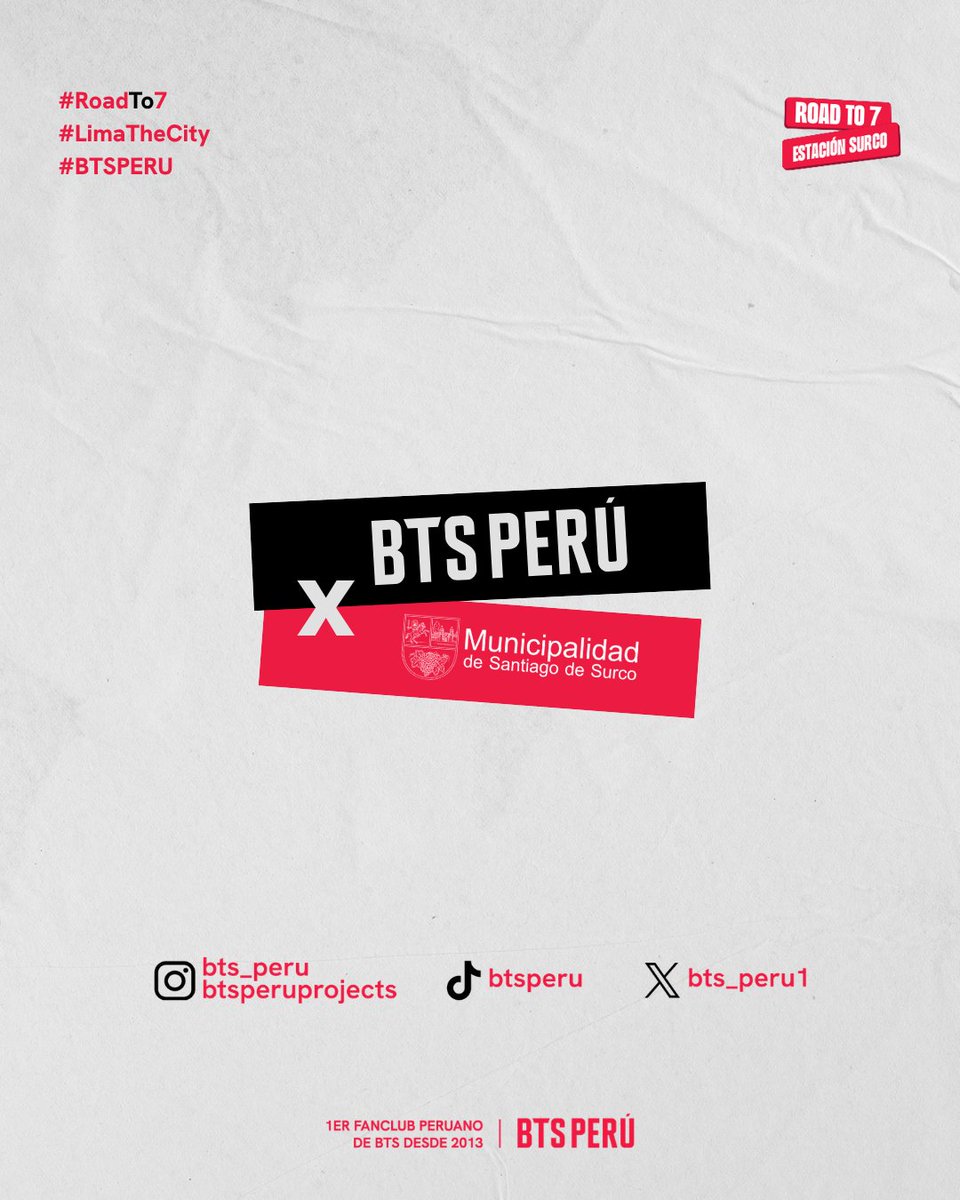 bts_peru1's tweet photo. ARMY, ¡BAJO EN… AVENIDA BTS! 💜🇵🇪

Del 5 al 11 de octubre, la calle Sacramento llevará temporalmente el nombre de AVENIDA BTS.

Sí, leíste bien. Gracias a la Municipalidad de Santiago de Surco, @munisurco1 , una calle de Lima se viste de BTS para recibirlos como se merecen. ✨

🗓 Del 5 al 11 de octubre
📍 Calle Sacramento, que será Avenida BTS
🚏 Para llegar: Av. Las Nazarenas, cuadra 8, Surco

Es la Estación Surco de ROAD TO 7 y una parada más de Lima The City, la ruta con la que convertimos toda la ciudad en parte de la bienvenida a BTS. 🚏

Guarda este post, pásalo a tu ARMY y planea tu visita antes del concierto 👀

Porque cuando ARMY y la ciudad se unen, hasta una calle puede sentirse un poquito como casa de BTS. 💜

ROAD TO 7 es una iniciativa organizada por BTS Perú Fan Club.

#RoadTo7 #LimaTheCity #BTSPERU