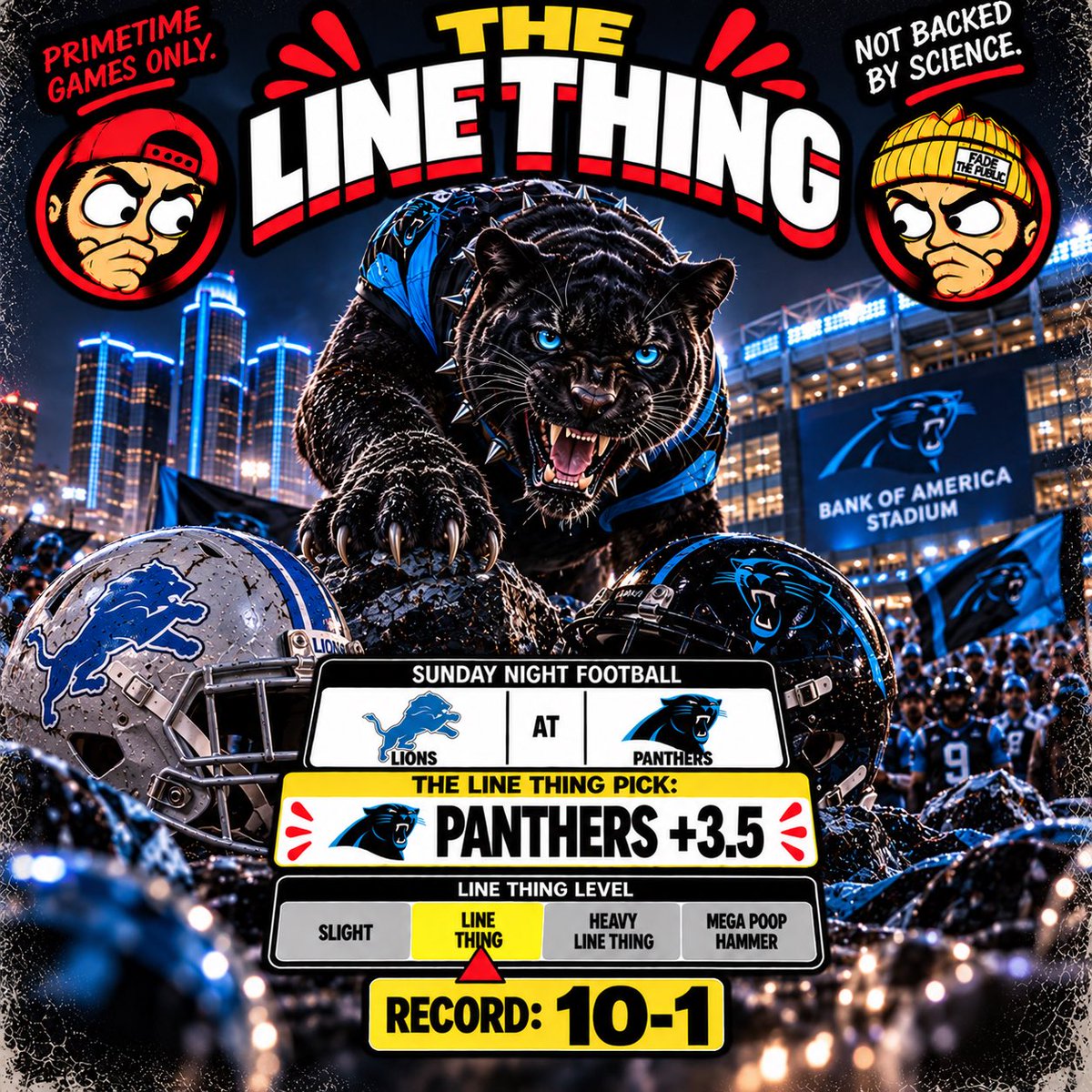 TheLineThing's tweet photo. I don’t understand how we don’t have a billion followers.  We’re 10-1 doing this shit.  

Panthers +3.5 https://t.co/ytnmDBRDov