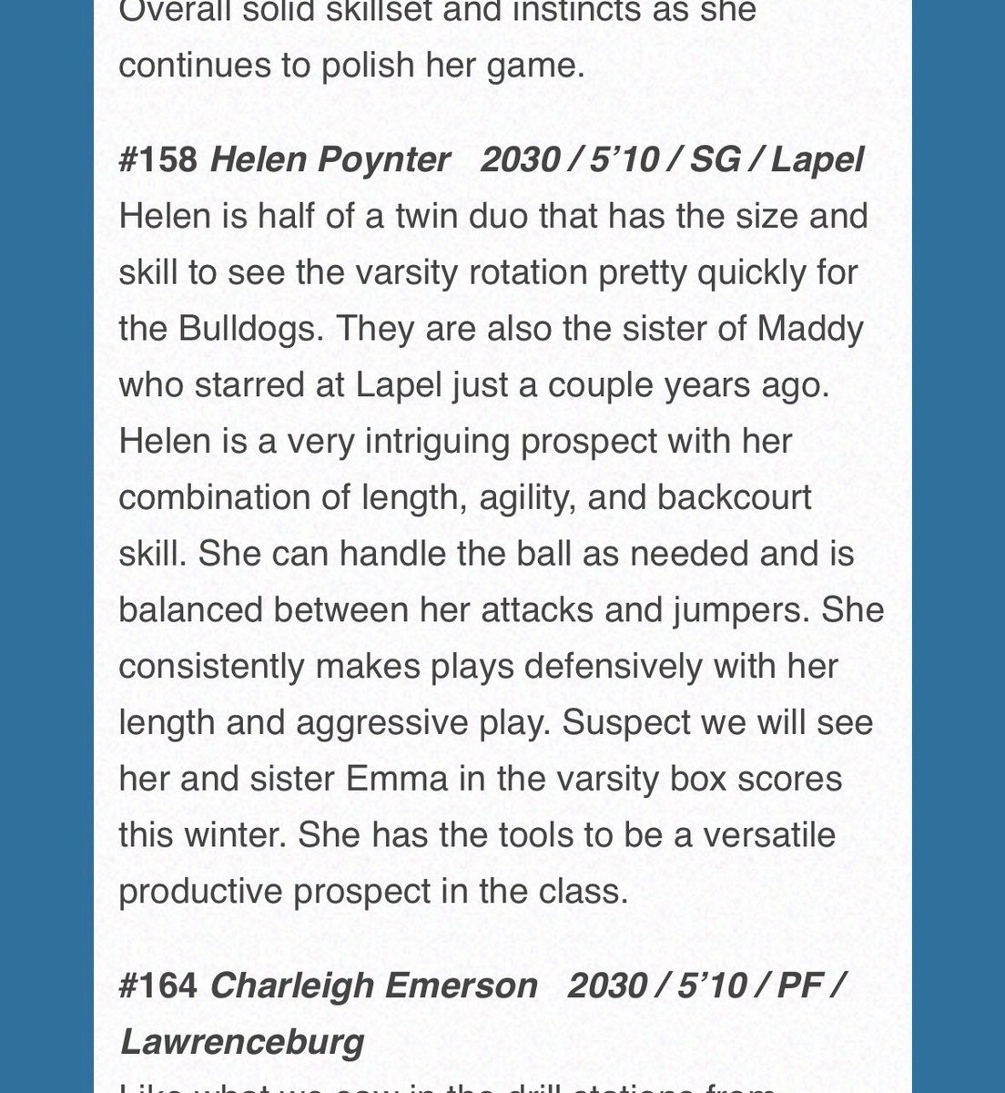 Helen_Poynter3's tweet photo. Thank you @coachbeckett for the write up. We are excited to get on the court with our team. @GbballLapel @M14hoopsindy @4CSportsAcadIN @cityelitebb #PPC26 https://t.co/a3HziVtO1Y