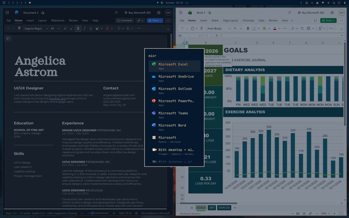 dhh's tweet photo. Maybe this is sacrilege to some, but I think it's awesome. Microsoft Word and Excel running wonderfully through Microsoft 365 frameless web-apps on Omarchy. It'll be Install > Service > Microsoft 365 in the next version. https://t.co/Xz2YtOZbiE