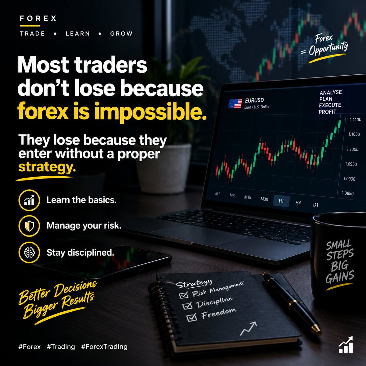 foerxcourse12's tweet photo. Most traders don’t lose because forex is impossible.
They lose because they enter without a proper strategy. 📉
Learn the basics. Manage your risk. Stay disciplined. 📊
#Forex #Trading #ForexTrading https://t.co/kIVLqf1CUv