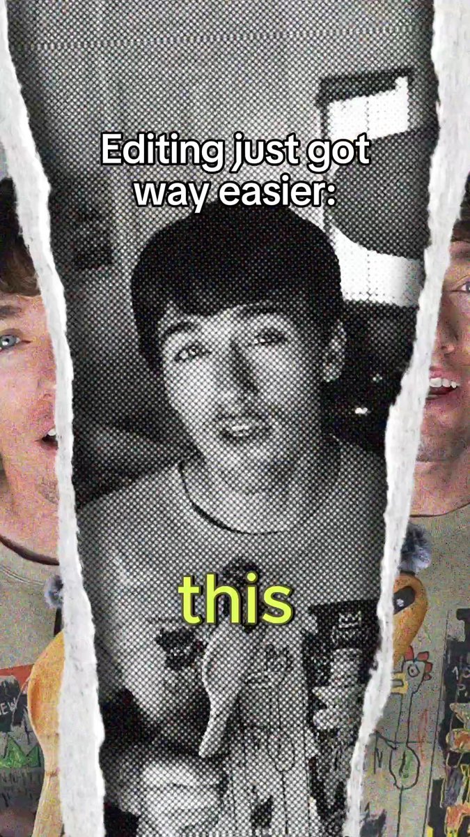 A meme with text 'Editing just got way easier: this' showing a black-and-white vintage photo of a woman that appears torn down the middle, revealing a colorful photo on the edges.