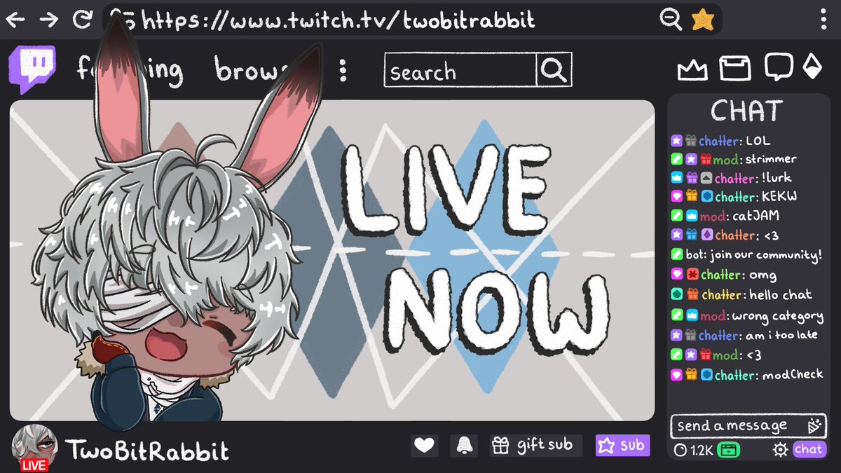 TwoBitRabbit's tweet photo. TwoBitTales with @EsfiArt and @StarlightDatura! Discussing vtuber designs, raffles, etc.

Starting now!      

Art by @/lizabelart https://t.co/ldj2nKxxIc