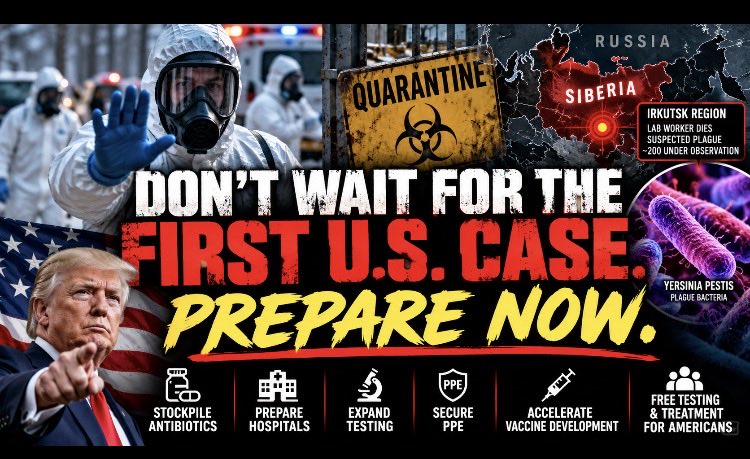 UnWoke_OverSIZE's tweet photo. Reports coming out of Siberia involving a suspected plague infection and roughly 200 people under observation should be a wake-up call for America.

This is NOT about panic. It’s about being prepared before there is an American case.

@POTUS @WhiteHouse — I urge you to act immediately.

Direct @HHSGov @CDCgov @US_FDA @BARDA @ASPRgov @NIH @DHSgov @FEMA and @StateDept to:

💊 Stockpile effective plague antibiotics NOW
🏥 Prepare hospitals and emergency departments
🧪 Expand testing and surveillance capabilities
🛡️ Secure adequate PPE and emergency supplies
🔬 Accelerate development of a modern plague vaccine
🚑 Establish rapid-response protocols for exposed Americans
🇺🇸 Ensure medically necessary testing and treatment are available at no cost to Americans during a declared emergency

If this threat turns out to be contained, we’re prepared.

If it isn’t, preparation could save American lives.

We have the technology, medicine, intelligence agencies, public-health infrastructure and resources to get ahead of this.

Why wait until Americans are sick?

@POTUS @WhiteHouse @SecHHS @CDCgov @US_FDA @BARDA @ASPRgov @NIH @DHSgov @FEMA @StateDept

#Plague #Preparedness #PublicHealth #AmericaFirst