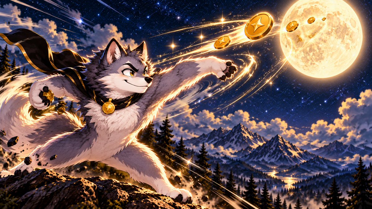 LupioWorld's tweet photo. Lupio never stopped aiming for the Moon. One coin, one throw, one more chance. Some fall short. Some vanish into the night. But every attempt teaches him to throw a little farther. And one day… one of them might just reach the Moon. 🌕🐺 https://t.co/FiiwSByJY8