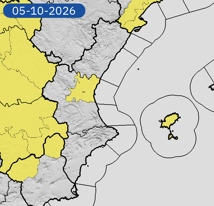 AEMET_CValencia's tweet photo. 05/10 00:30 AVISOS HOY | Comunitat Valenciana: lluvias. Nivel máximo de aviso: amarillo.
Actualizaciones en https://t.co/R3Fs2JzKgr https://t.co/Ynzfs2OIlX
