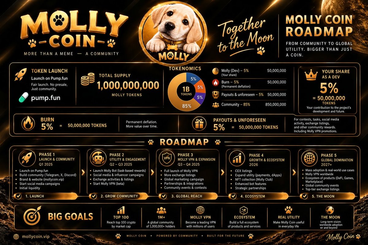 DevMollycoin's tweet photo. Molly Coin Roadmap #Mollycoin #Solana https://t.co/kxsFwNf0KN