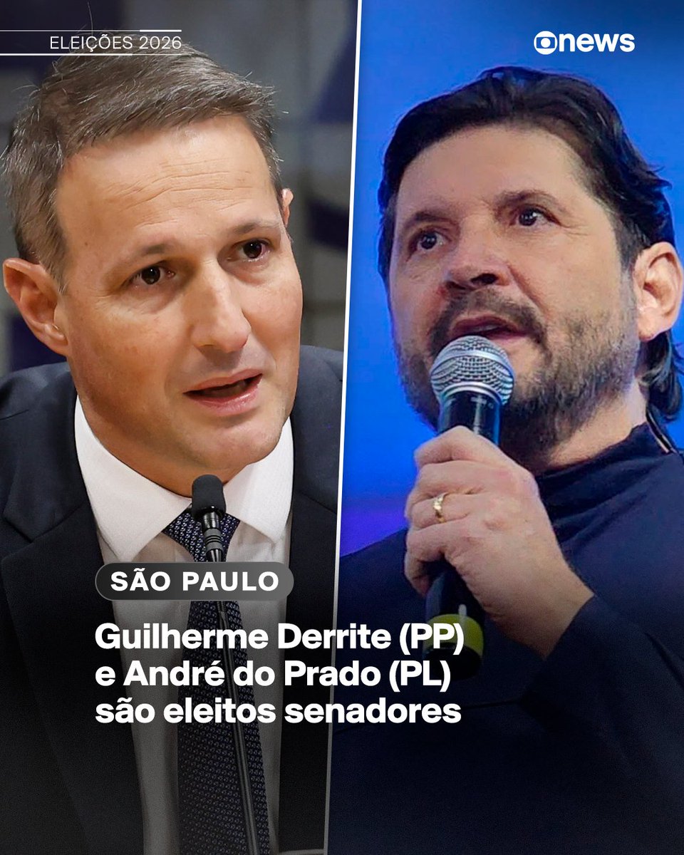 GloboNews's tweet photo. Com 88,89% das urnas apuradas, Guilherme Derrite (PP) e André do Prado (PL) são eleitos senadores pelo estado de São Paulo.

➡️Assista à #GloboNews ao vivo, com sinal aberto no globoplay: https://t.co/39famwCVNs #eleições2026 https://t.co/FLH2xoaCZS