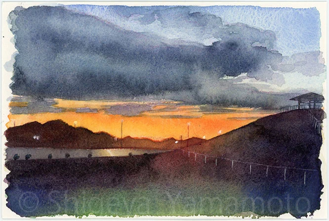 illustrator × artist 山本重也 в X: „日常茶飯絵 【 築山と夕日