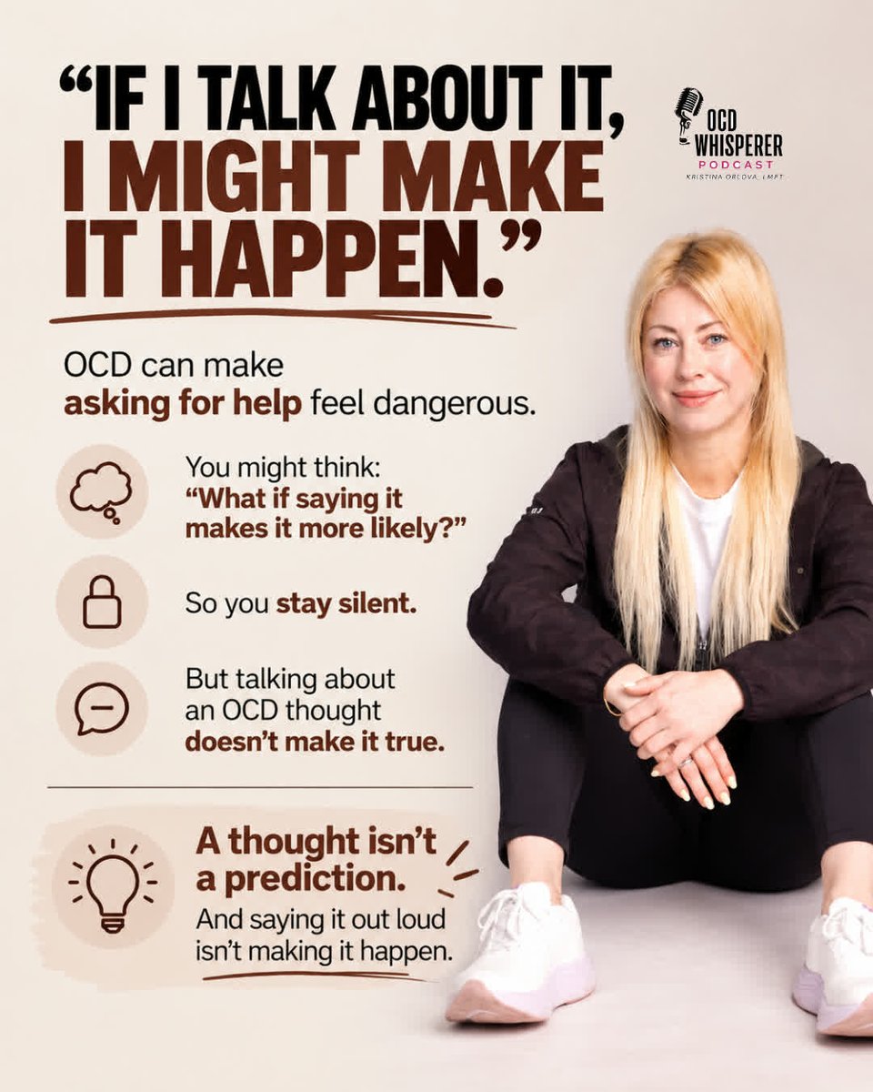 korresults's tweet photo. "If I say it out loud, I might make it happen."
That thought can feel terrifying when you have OCD.
But saying ...
#OCD #OCDAwareness #OCDRecovery #IntrusiveThoughts #PureO #MentalHealth #Anxiety #OCDThoughts #ERP #OCDSupport #MentalHealthAwareness #OCDWhisperer #ocdwhisperer https://t.co/IYhNAi93fK