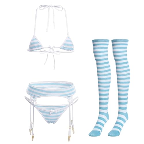 bootdaddykylie's tweet photo. I just received ABAFIP Women Cute Kawaii Anime Lingerie set Halter Strap Micro Bra Tiny Panty Garter Belt Striped Stockings 4Pcs Underwear - One Size - Blue from someone. but i think you can do better... https://t.co/nAXm1Jj95w https://t.co/MkmtktF76I
