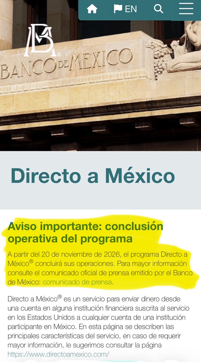 mario_dico50's tweet photo. 🔴SE CONFIRMA : POR LAVADO DE DINERO TERMINA  EL ENVIO DE REMESAS  “DIRECTO MEXICO” : A partir del 20 de Noviembre dejará de operar el servicio de envío de remesas a México “Directo México” que opera el Banco de México , era utilizado por Financiera Bienestar y por Banco Bienestar ; lo que implicará el Fin de las operaciones en estas instituciones . Otro fracaso del gobierno que afectará a migrantes .