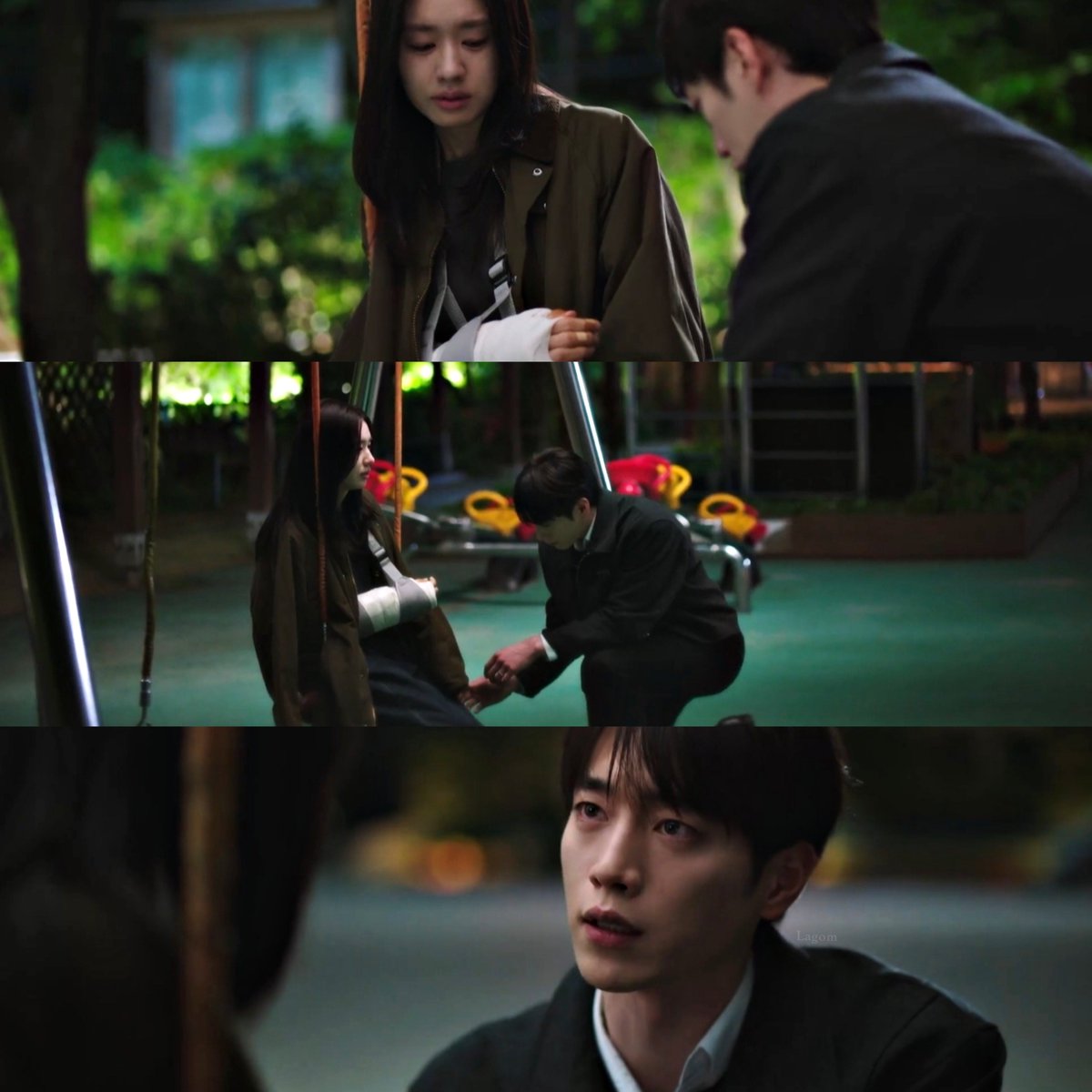 Lagom_m's tweet photo. " You want to run away.. You're scared and terrified but. 
   you feel bad for your boyfriend, so you're too ashamed 
   to do it..  Want me to help you escape? 
   Burying a rookie director before they even start ... is 
   incredibly easy for me"   — taesung on record 

Guys, if I'm honest, the kiss isn't something Namgoong can't forgive.. he won't be happy about it, of course, but I feel like he'll tell Taesung that a misunderstanding like that can't break their bond.. and Taesung will probably tell him he isn't buying it..

​Either way, I don't think the kiss is the main issue..It's crucial to pay attention to how the show built up Mido through Namgoong's POV.. she is the person who saved him multiple times, and Namgoong isn't ungrateful. His heart is so big he fave his kidney to his ungrateful mom and imagine his love and gratitude towards someone who saved him constantly.. he won't completely break over that kiss, especially if Mido explains what really happened tgat night.  
​now what's the real problem from my pov ? 
 on that audio recording, taesung tells Mido that she actually wants to abandon directing, but can't because she feels too guilty toward her boyfriend.. and Mido never denied it actually becauseit was trueunfortunately... 
Namgoong has already listened to the whole recording including kiss sounds .. so , In my opinion, that line is the real ticking time bomb.. Just as Mido refused to let herself become a burden to Namgoong, Namgoong would never tolerate being the reason she feels trapped somewhere.. so , I think their conversation in this scene will be entirely about that line and whether it's true..

• What do you think about this scene ? 

#ALoveOtherThanYours
#ALoveOtherThanYoursEp7