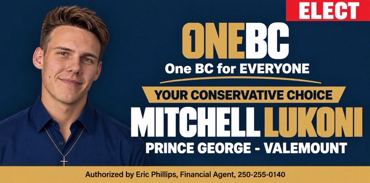 DomenicCinalli's tweet photo. 🚨 MITCHELL LUKONI IS APPROVED TO RUN FOR ONE BC IN PRINCE GEORGE–VALEMOUNT!

Congratulations, Mitchell! And thank you to everyone who signed his nomination papers, made calls, and helped get this grassroots campaign to the ballot.

Mitchell was born and raised in Prince George. He’s ready to challenge the decisions holding Northern communities back: red tape that stalls resource jobs, rising costs for families, obstacles facing small businesses, and a Victoria bureaucracy that too often fails to listen.

Prince George–Valemount deserves an MLA who answers to the people of this riding and stands by Conservative principles. Let’s elect a Conservative who means it, rather than one dressed up in a blue coat.

Now the campaign begins in earnest. Come knock on doors, put up signs, and talk with neighbours from Prince George to McBride and Valemount. Let’s send Mitchell Lukoni to the Legislature!

💛 Donate to Mitchell’s campaign:
https://t.co/QdxSLPSFx3

🌐 Meet Mitchell on the One BC website:
https://t.co/jHkayb2nB1

Volunteer here:👇
https://t.co/G5xqaN3Ev2

Support Mitchell: 👇
https://t.co/90EPxABf89

Request a Lawn Sign: 👇
https://t.co/TKkms5iXVk

#MitchellLukoni #OneBC #PrinceGeorgeValemount #NorthernBC #bcpoli