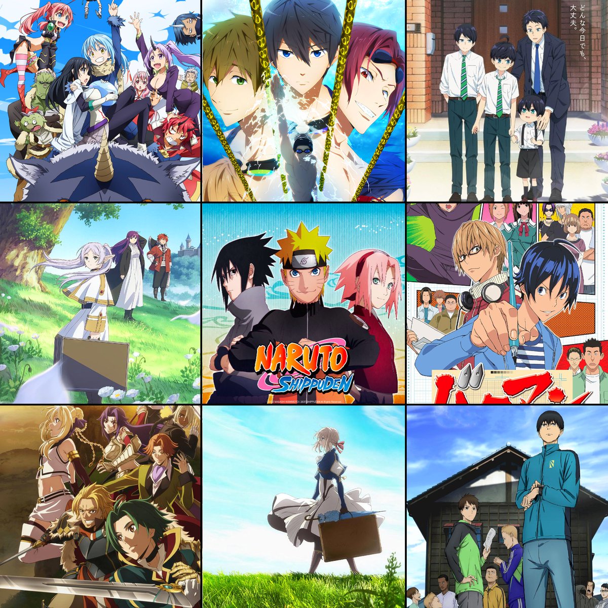 jxharai's tweet photo. My top 9 favourite anime (3x3)

tags: #Naruto #NarutoShippuden #NarutoUzumaki #Sasuke #SasukeUchiha #SakuraHaruno #Team7 #NarutoAnime #NarutoFans #NarutoFan
#Frieren #FrierenBeyondJourneysEnd #SousouNoFrieren #Fern #Stark #Himmel #FrierenAnime
#FreeAnime #FreeIwatobiSwimClub #FreeIwatobi #FreeEternalSummer #HarukaNanase #MakotoTachibana #RinMatsuoka
#VioletEvergarden #VioletEvergardenAnime #VioletEvergardenMovie #KyotoAnimation #KyoAni
#Bakuman #BakumanAnime #BakumanManga
#Tensura #SlimeIsekai #ThatTimeIGotReincarnatedAsASlime #Rimuru #RimuruTempest #TenseiShitaraSlimeDattaKen
#Anime #AnimeTwitter #AniTwt #AnimeTwt #AnimeCommunity #AnimeFans #AnimeFan #AnimeLover #AnimeLovers