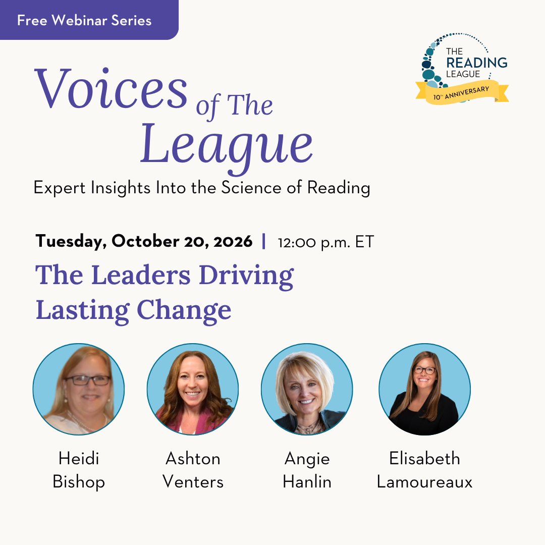 reading_league's tweet photo. Celebrate 10 years of advancing the #SoR with TRL!
Join us Oct. 20 for “The Leaders Driving Lasting Change”—an open, practical conversation about what it takes to implement & sustain reading science in schools, districts & states.
🔗 Save your seat: https://t.co/LEZmrri1l5 https://t.co/azHCv6NIoc