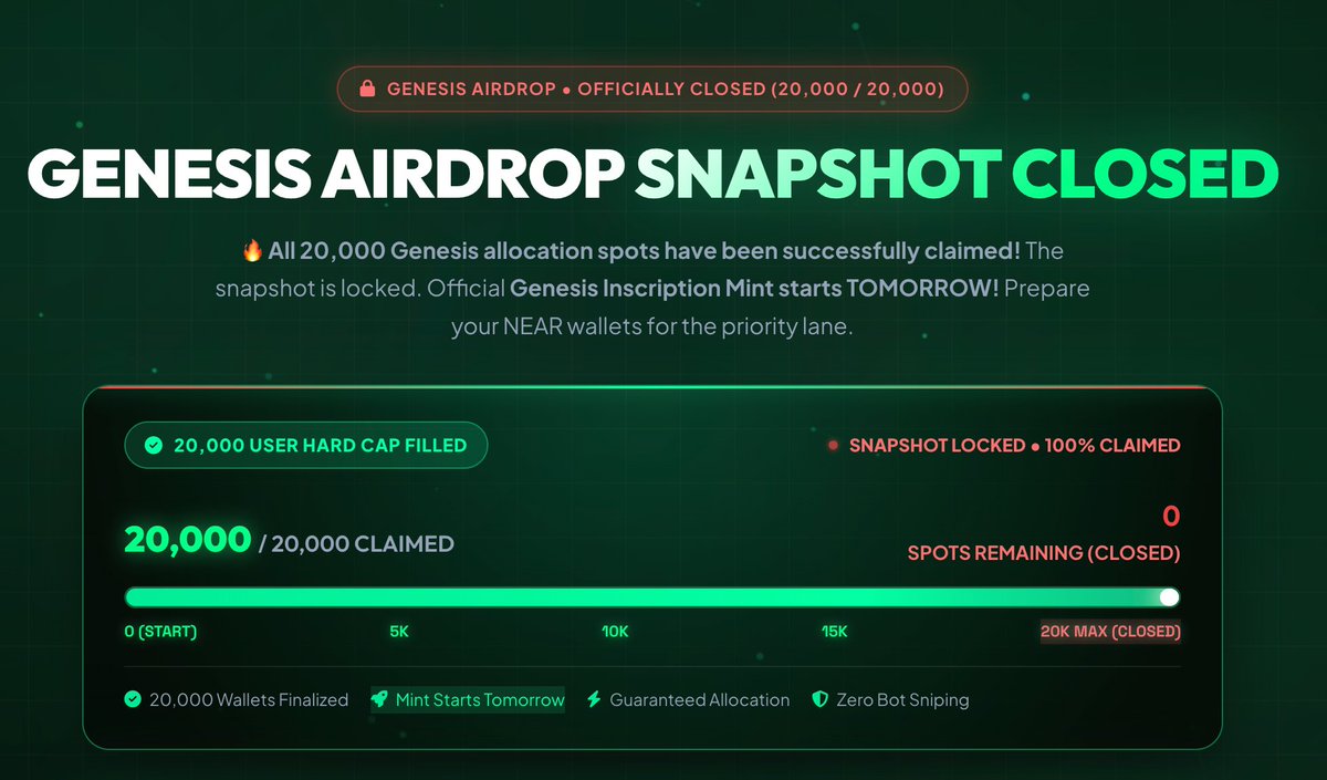 NearIscriptions's tweet photo. $NERA AIRDROP IS CLOSED 

All eligible wallets will receive the $NERA airdrop after the mint🎁

MINT TOMORROW

MINT DETAILS
• Supply: 21,000,000
• Date: October 5 (Tomorrow)
• Time: 14:00 UTC
• Mint Price: 0.1 $NEAR

NEAR Inscription — the first inscription protocol on @NEARProtocol 

Last chance drop your NEAR wallet below 👇