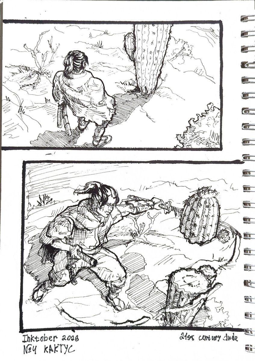 2lstCenturyDude's tweet photo. #inktober2026day4 
#inktober 
ЮХУУУУ 4 день, пацаны, рубим кактусы! https://t.co/fMjZqxqY0S