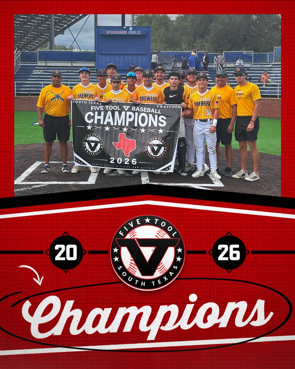 FiveToolSTX's tweet photo. 🏆CHAMPIONS!🏆

Congrats to the @LoneStarBrewers American (Luna) on winning the 17U/18U Division of the @FiveTool South Texas Fall Shootout!

#WatchEm https://t.co/0jA2uMzvtd