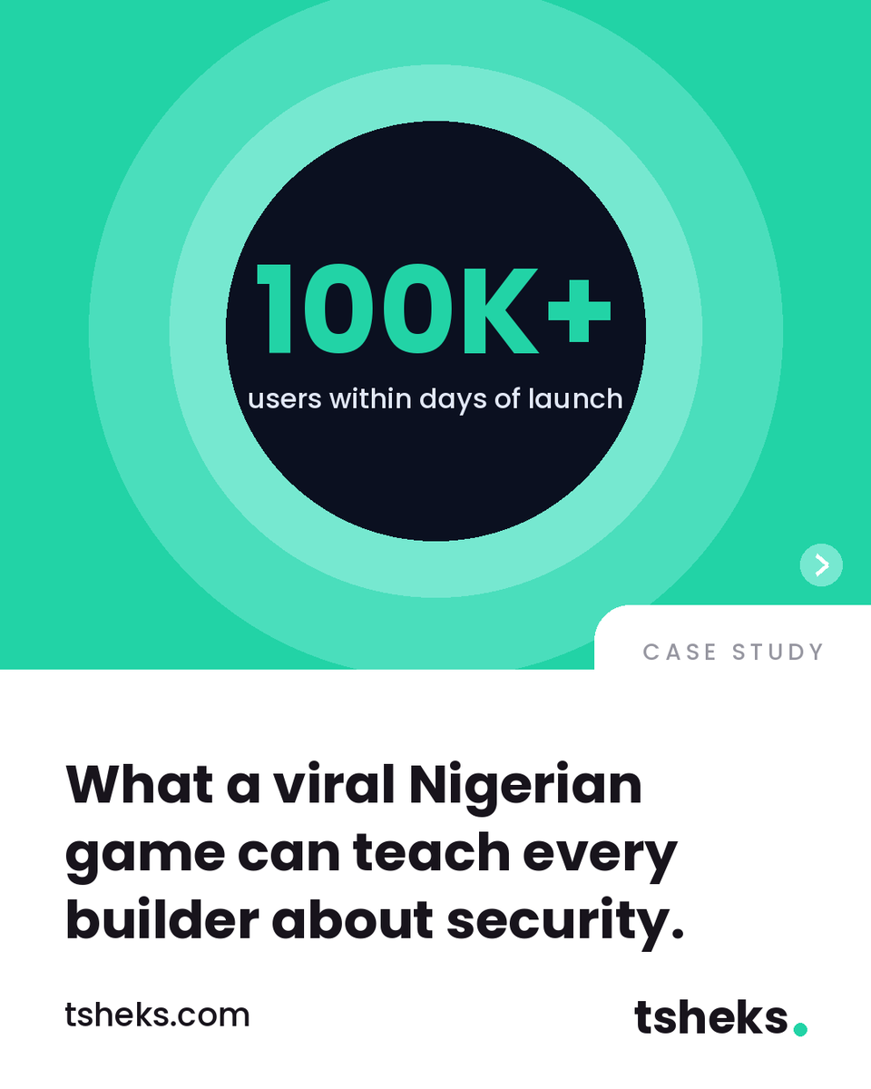 Verfycde's tweet photo. Lagos Life hit 100K+ users within days by @Shalom_HeyEliy .
Then an exploit hit its in-game economy. Swipe for 4 lessons for anyone shipping.
Which one do you skip most often? #CybersecurityAwarenessMonth #appsec #LagosLife #gamedev #Tsheks https://t.co/kNMucUZ8ES