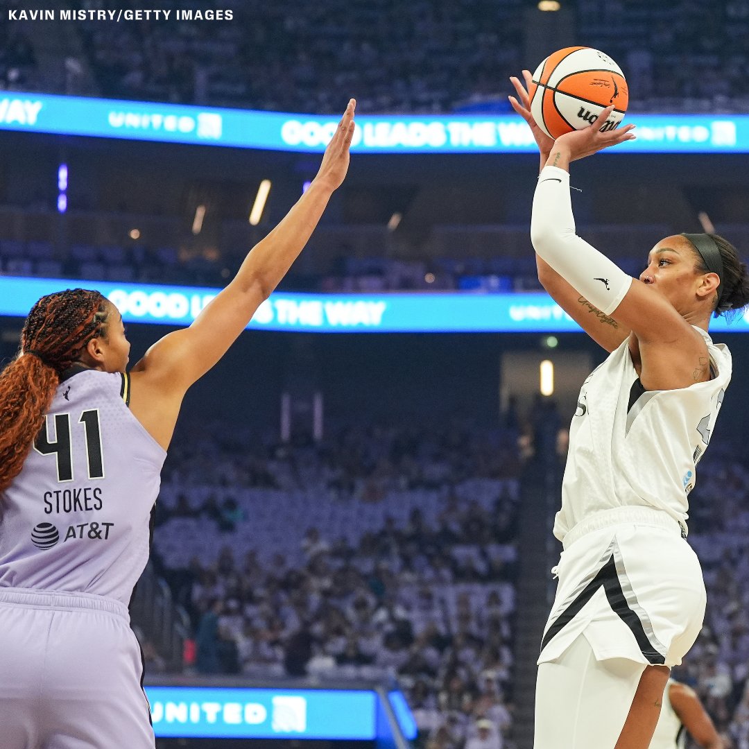 ESPNInsights's tweet photo. From teammate to stopper 🛑

A'ja Wilson was held to just 4 buckets after the 1st quarter, thanks in part to the defense of former teammate Kiah Stokes.

Wilson went 2-10 with Stokes as her primary defender, with an avg. FGA distance of 16.1 feet, her longest against any defender in the last 5 postseasons‼️