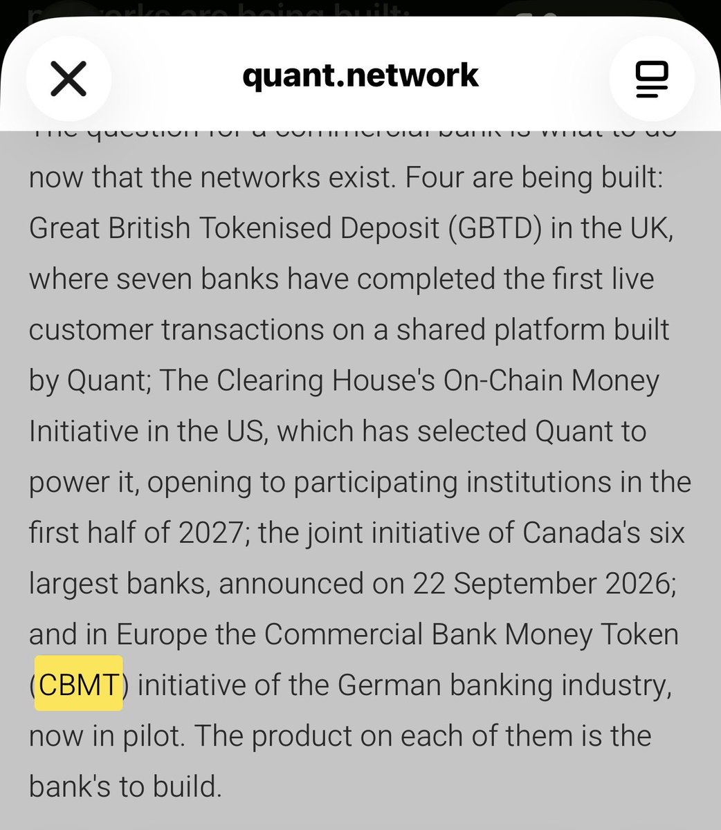 Francis73leal's tweet photo. 💥💥Massive for Quant💥💥
(CBMT) Central Bank Money Tokens! Watch to the End! #sapt #isotc307. Been digging into Oracle CBMT and #qnt Connections. @DPGmaximus @ProfRipplEffect @KingChanning https://t.co/ghPDqxjYeM