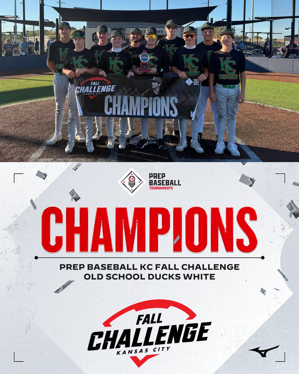 PBTKansasCity's tweet photo. πCHAMPIONSπ
Congratulations to the 2026 Prep Baseball KC Fall Challenge 16u Champions, Old School Ducks White!
#PrepBaseballKC | #KCFallChallenge https://t.co/kFSgg0IPoh