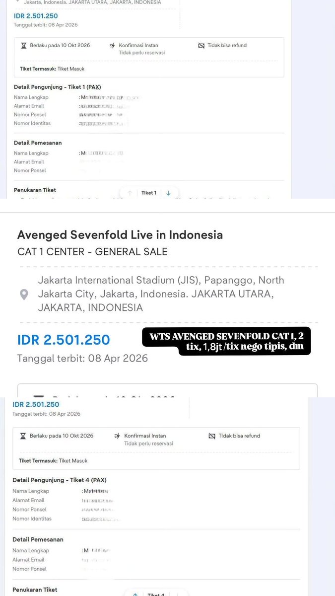 Bubblhanhae's tweet photo. WTS 
WANT TO SALE!!!!!

tiket konser a7x avenged sevenfold jakarta 
2 tix : cat 1 center
1,8 jt/ tix nego tipisss
alasan jual perjalanan dinas kantor
#wts #avengedsevenfoldjkt https://t.co/6u5BKzvnVN