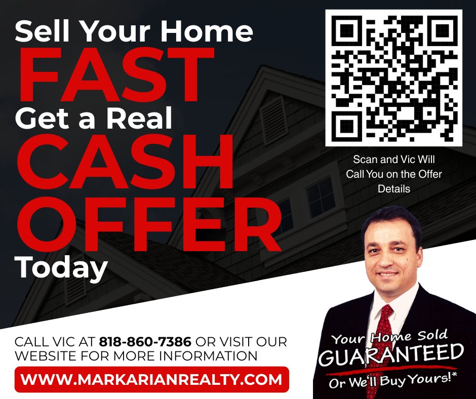 MarkarianRealty's tweet photo. 💵 Ready for a market-trending cash offer on your home?
✔️ Complete the form, and Vic will call you with the details.
📲 https://t.co/1IAwEeykbD
Terms and conditions apply.
#SellFast #CashOffer #TopAgentLA https://t.co/2l86jOYNwK