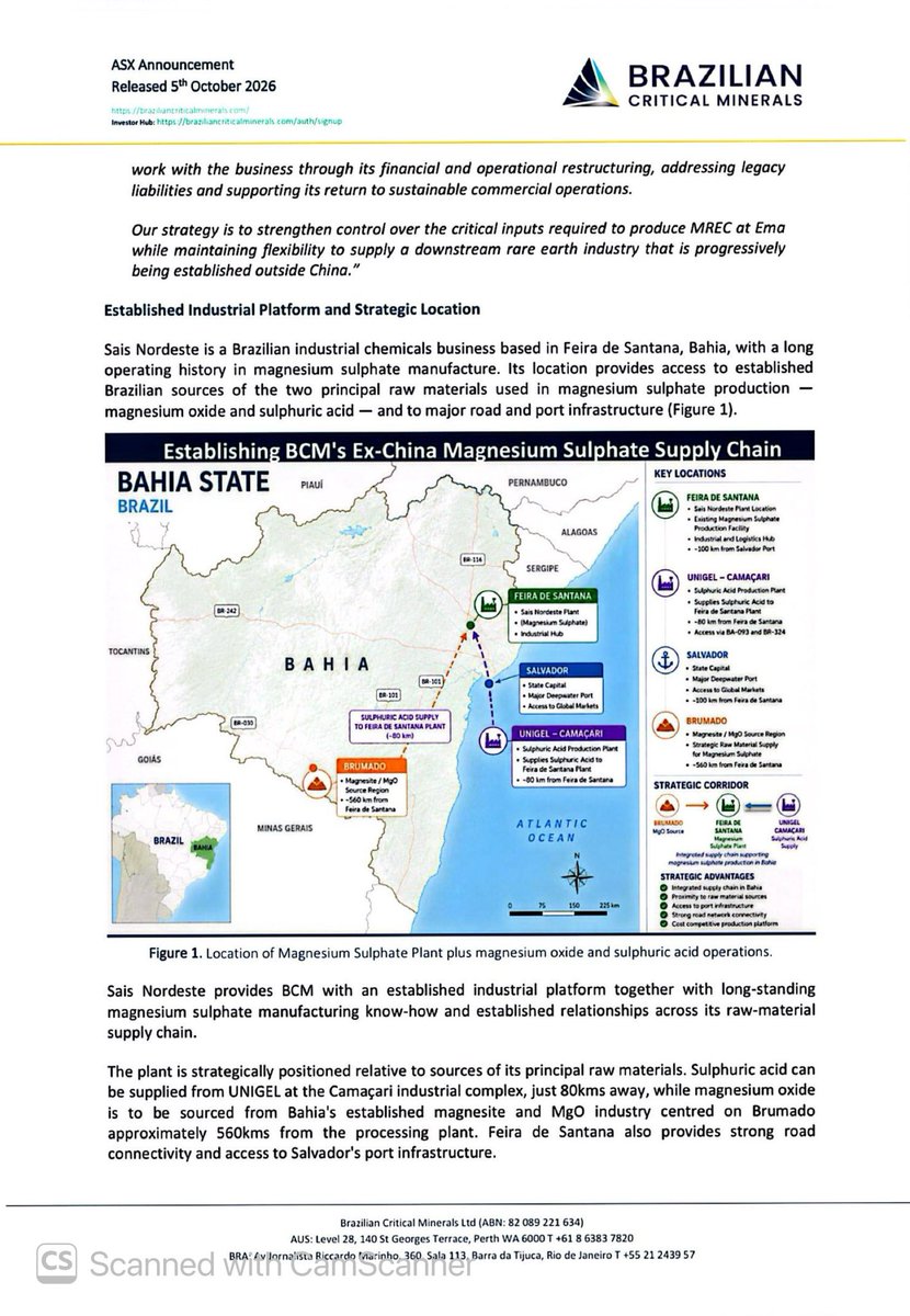 SalvadorMaurice's tweet photo. $BCM
#BCM SECURES BRAZILIAN #MAGNESIUM #SULPHATE PRODUCTION CAPABILITY
FOR EMA PROJECT
RAW MATERIAL SUPPLY - REAGENT PRODUCTION - #RAREEARTH DEVELOPMENT SUPPORTING SECURITY OF THE EMA PROJECT.. https://t.co/LcCuszyEFT