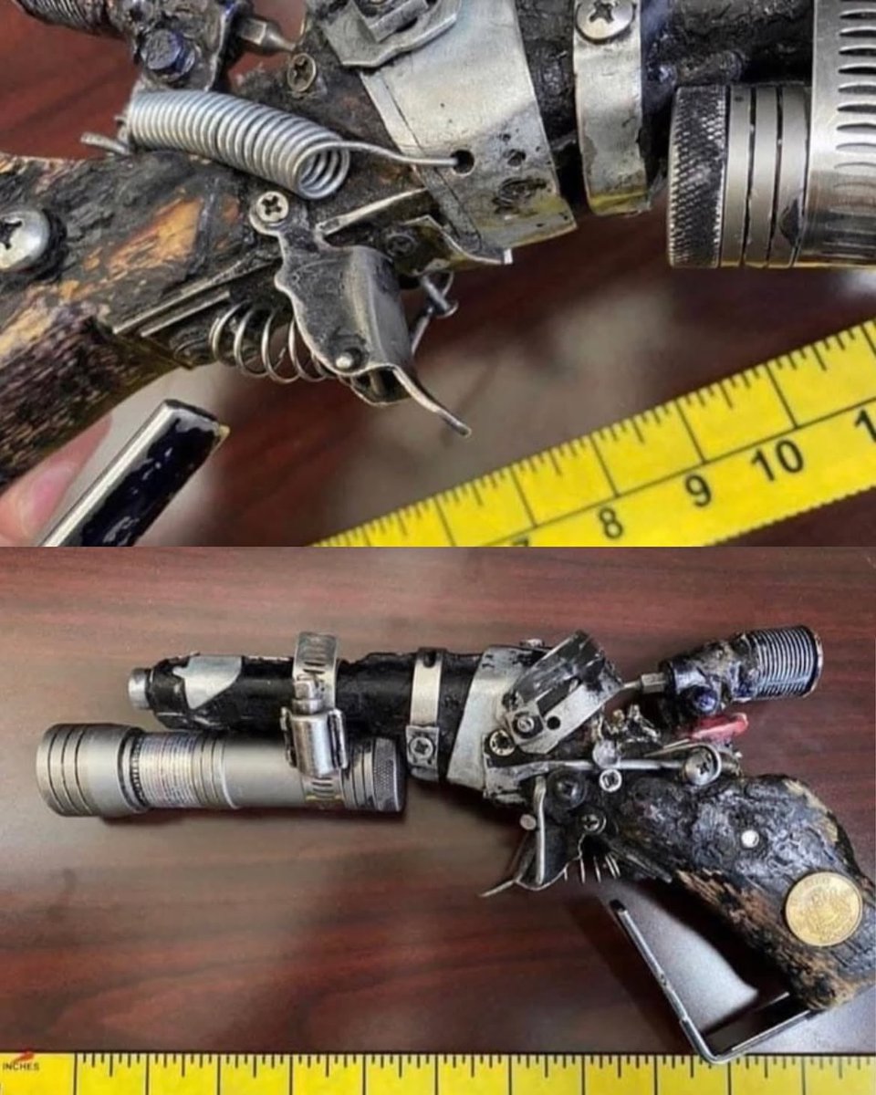 Complex's tweet photo. In 2022, Iowa police seized a homemade pistol built from scrap metal and random parts nicknamed the ‘Smith and M*th-Son,.’

Somehow, the makeshift firearm was fully functional.

[via/ MeskwakiNationPoliceDepartment] https://t.co/0OaDMBplBr