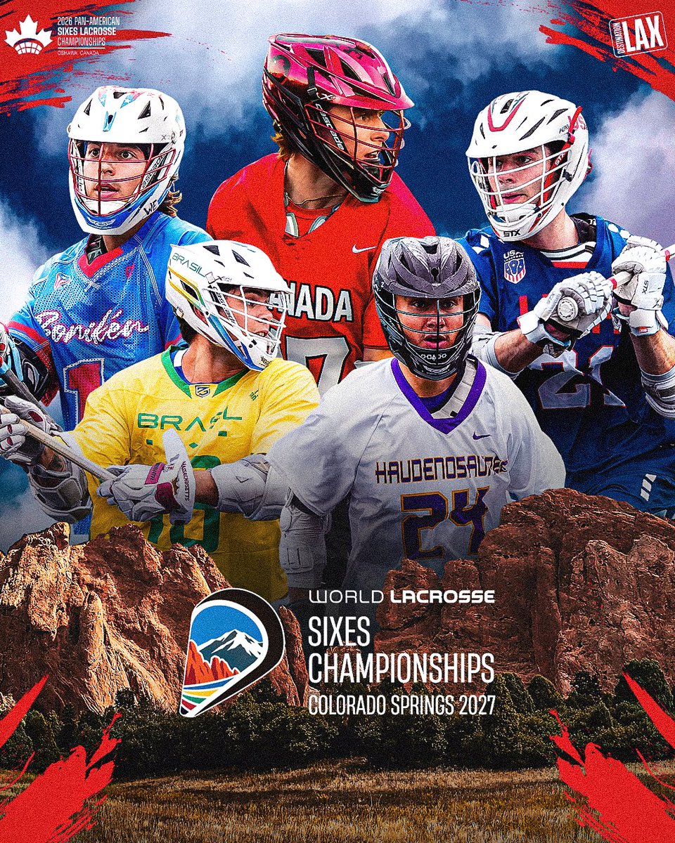 WorldLacrosse's tweet photo. Congratulations to our 10 qualifiers from Pan-America. We'll see you in Colorado Springs for the next step toward #LA28! ✈️

📍 World Lacrosse Sixes Championships
🗓️ October 4-10, 2027
Men: 🇧🇷🇨🇦🟣🇵🇷🇺🇸
Women: 🇦🇷🇨🇦🟣🇵🇷🇺🇸

#PASLC26 #WLSC https://t.co/UGpv6Z6Q4e