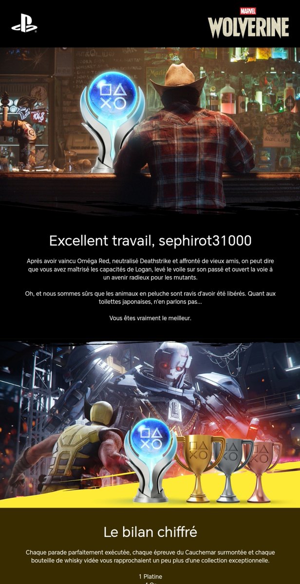 Jami88176468's tweet photo. J'aime bien les félicitations de la part de #PlayStation quand on chope un platine 😅💯✨ https://t.co/csQggQpprw