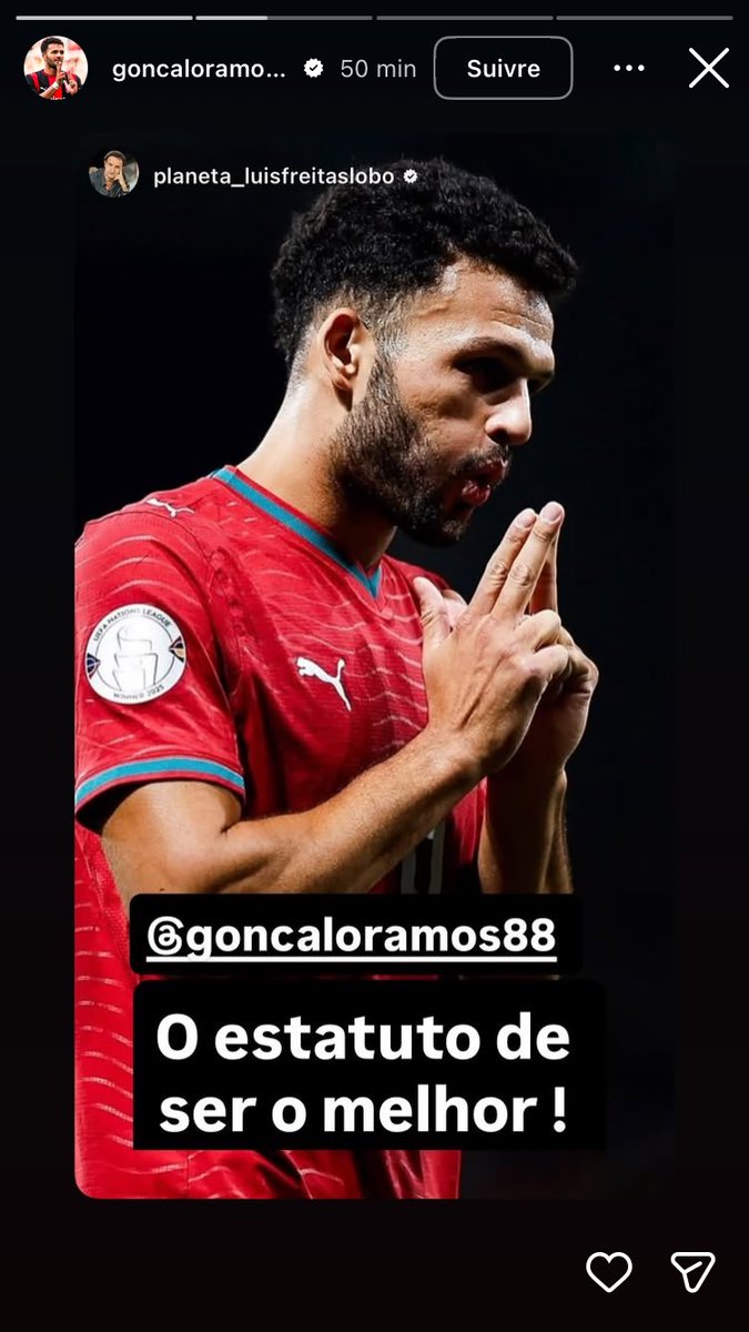 AsQuinasOff's tweet photo. Gonçalo Ramos a republié une story Instagram dans laquelle il est écrit “Le statut d’être le meilleur” https://t.co/M8BXgXVp0a