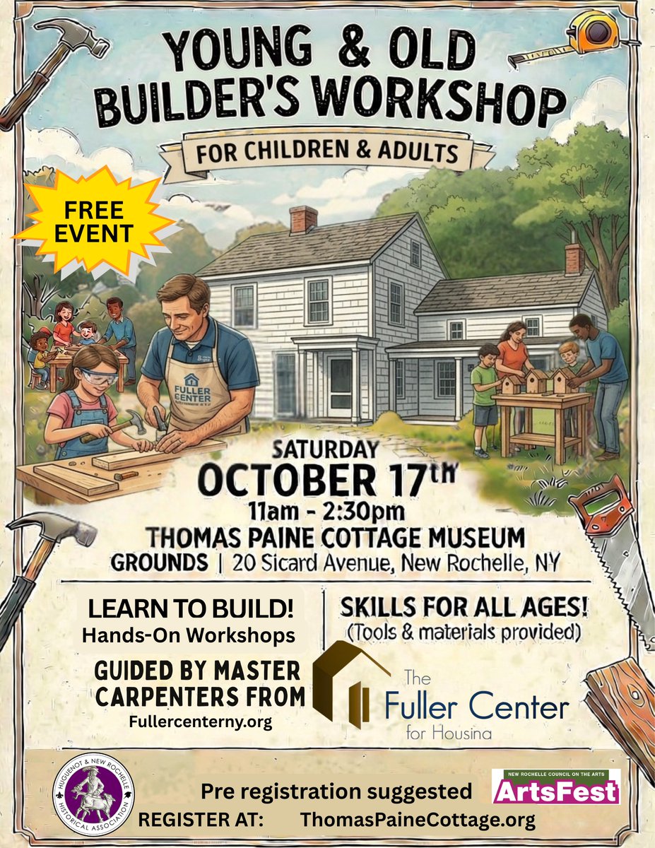 PaineCottage's tweet photo. Learn to build with us at our free Young &amp; Old Builder's Workshop. Guided by master carpenters from the Fuller Center for Housing of Greater NY. 
https://t.co/7f9rTDQEAq https://t.co/pWaogkmXrc