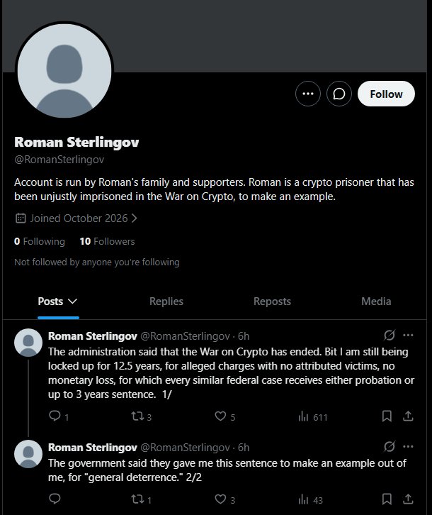 thedevrrrrrrr's tweet photo. Roman Sterlingov, the creator of Bitcoin Fog that got imprisoned for 12 years, has just created a twitter account where in the bio, it says that "Roman is a crypto prisoner that has been unjustly imprisoned in the War on Crypto, to make an example." https://t.co/GMjdhuhdSk

Lets donate him a PAID coin, his account is based in USA