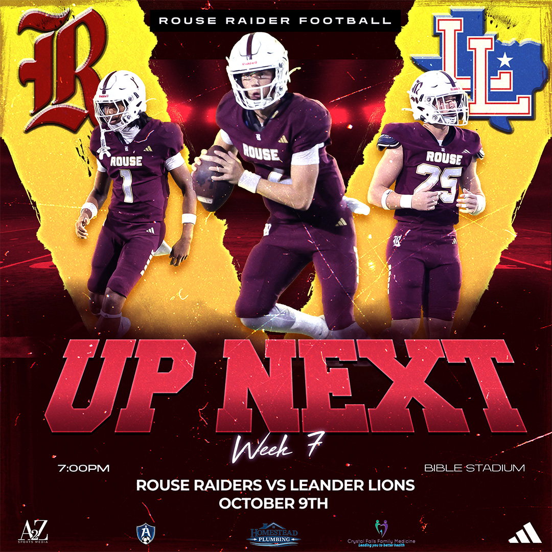 A2ZSportsMedia's tweet photo. @rousefootball Up Next
Rouse vs Leander
@RouseRaidersFB #ETRTW https://t.co/y41UajZxxH