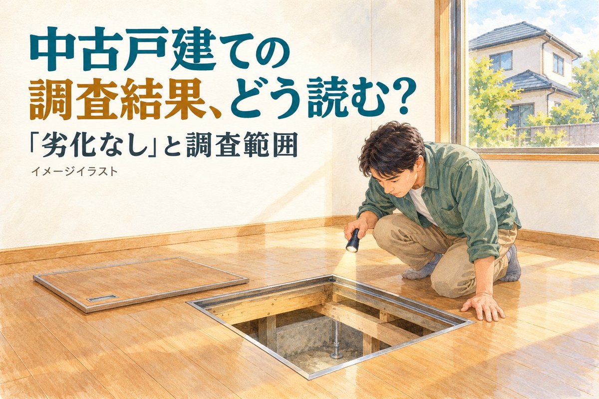 DEFMars888's tweet photo. 中古戸建ての「調査済み・指摘なし」。
その言葉と一緒に読みたいのが、どこまで調べられたかです。
床下の一部を見られた家と、見られなかった家では、判断材料が違います。
報告書の読み方をまとめました。
https://t.co/XMc4Humqke
#熊本 #中古戸建て https://t.co/4grwPCwac0